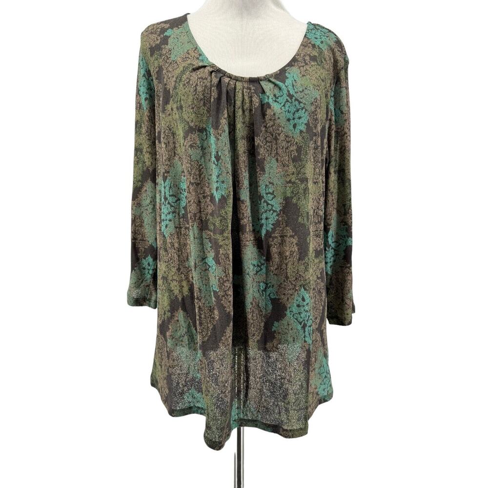 J. Jill Women's Brown Printed 3/4 Sleeve Scoop Neck Blouse Size Large